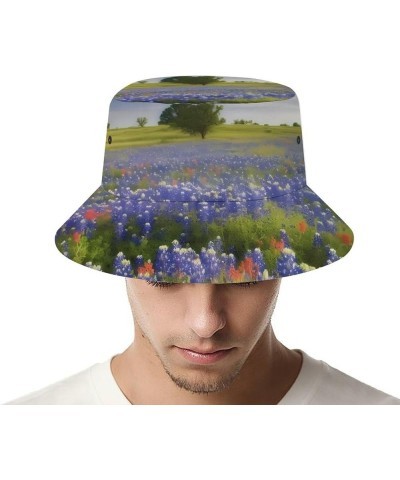 Texas Bluebonnets Scenery Bucket Hat for Men Women Sun Hats Reversible Printed Packable Fisherman Cap for Casual Trips Sports...