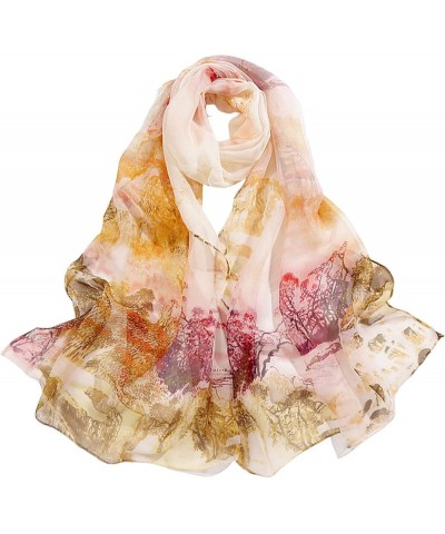 Scarfs For Women Lightweight Print Floral Pattern Scarf Shawl Fashion Scarves Shawls And Wraps For Long Satin Yellow $7.11 Sc...