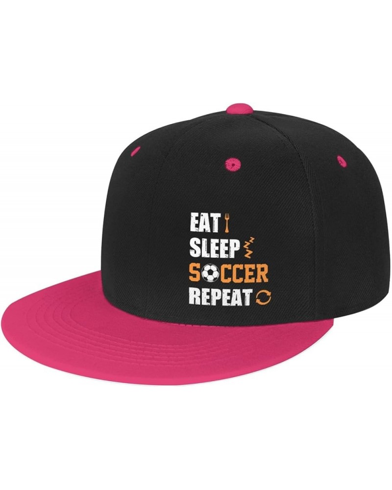 Eat Sleep Soccer Repeat Snapback Hats for Men Women Hat Baseball Cap Flat Bill Visor White Hat Pink $13.67 Baseball Caps