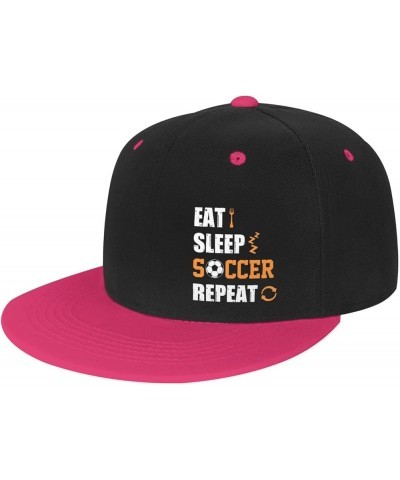 Eat Sleep Soccer Repeat Snapback Hats for Men Women Hat Baseball Cap Flat Bill Visor White Hat Pink $13.67 Baseball Caps