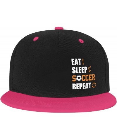 Eat Sleep Soccer Repeat Snapback Hats for Men Women Hat Baseball Cap Flat Bill Visor White Hat Pink $13.67 Baseball Caps