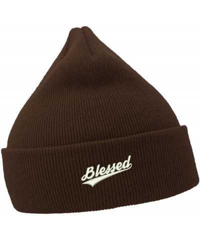 Mens Beanie Hats Christian Blessed Embroidered Casual Knit Hats for Women Winter Coffee $10.42 Skullies & Beanies