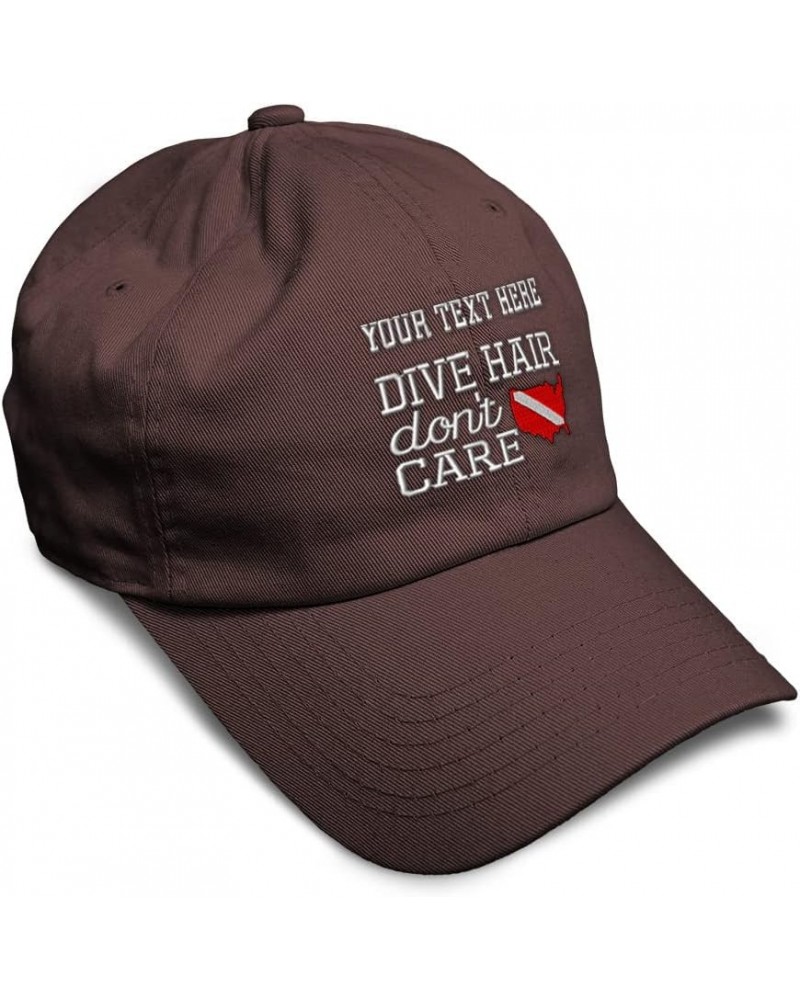 Soft Baseball Cap Dive Hair Don't Care Embroidery Humor Country Twill Cotton Dad Hats for Men & Women Brown Personalized Text...