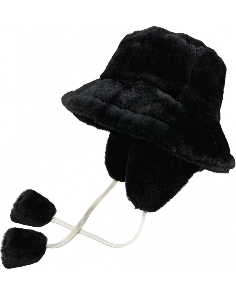 Fuzzy Bucket Hat Women Men Furry Cute Bucket Hats Winter Warm Plush Fisherman Fluffy Sherpa Funny Hat A-black $7.50 Bucket Hats