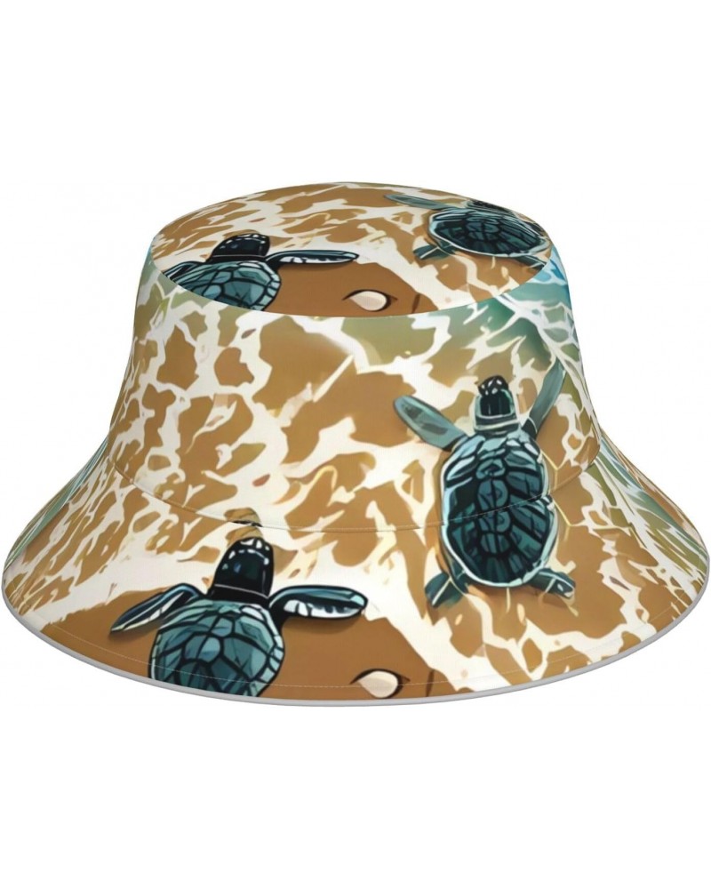 Turtles on The Beach Reflective Bucket Hat - Lightweight, Foldable Outdoor Sun Protection Hat Unisex Black, Black, One Size $...