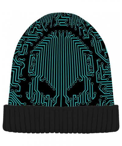 Skull Funny Circuit Stripe Beanie for Women Men Winter Hat Reversible Skull Cuffed Knit Cap Multi $10.35 Skullies & Beanies