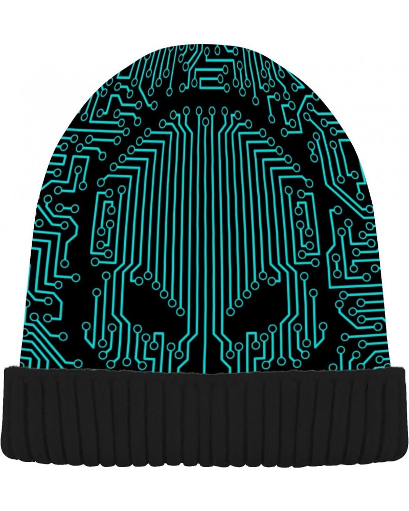 Skull Funny Circuit Stripe Beanie for Women Men Winter Hat Reversible Skull Cuffed Knit Cap Multi $10.35 Skullies & Beanies