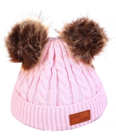 Lady Cuff Crochet Hats for Women Rib Knit Winter Hat Double Pom Knitted Hats Thermal Cable Knit Chunky Hat Pink $9.46 Rain Hats