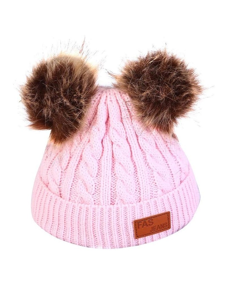 Lady Cuff Crochet Hats for Women Rib Knit Winter Hat Double Pom Knitted Hats Thermal Cable Knit Chunky Hat Pink $9.46 Rain Hats