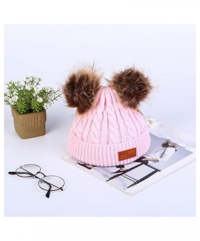 Lady Cuff Crochet Hats for Women Rib Knit Winter Hat Double Pom Knitted Hats Thermal Cable Knit Chunky Hat Pink $9.46 Rain Hats