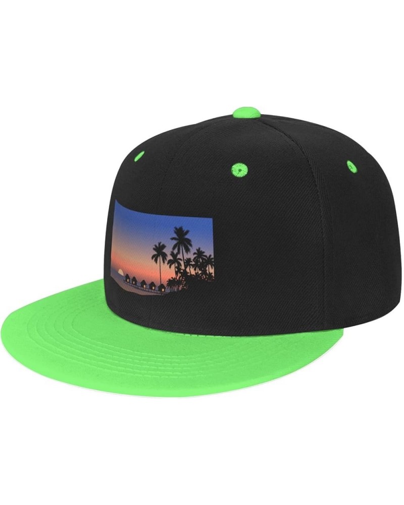 Tropical Beach Scenery at Sunset Baseball Cap for Men Women Snapback Hat Adjustable Flat Bill Hats Green $14.83 Baseball Caps