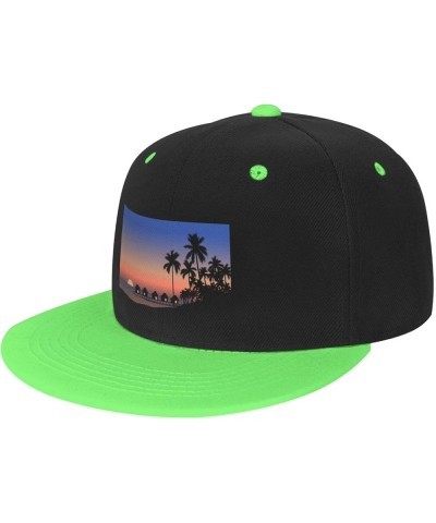 Tropical Beach Scenery at Sunset Baseball Cap for Men Women Snapback Hat Adjustable Flat Bill Hats Green $14.83 Baseball Caps