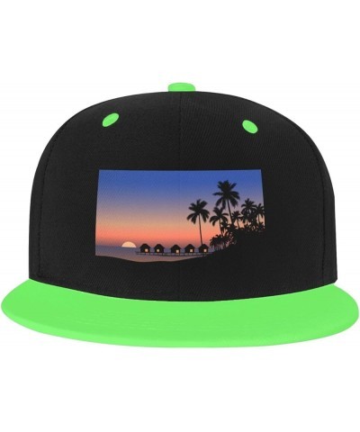 Tropical Beach Scenery at Sunset Baseball Cap for Men Women Snapback Hat Adjustable Flat Bill Hats Green $14.83 Baseball Caps