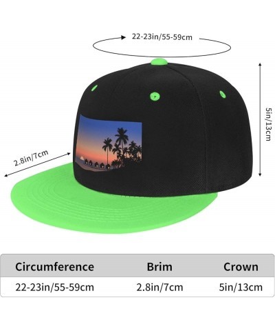 Tropical Beach Scenery at Sunset Baseball Cap for Men Women Snapback Hat Adjustable Flat Bill Hats Green $14.83 Baseball Caps