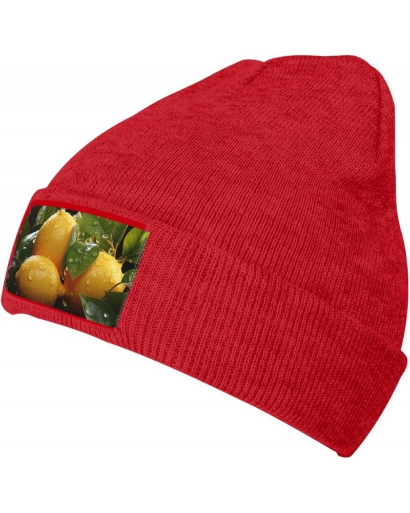 Fresh Lemon Beanie Hats for Women Men Winter Warm Knit Hat Slouchy Skull Cap Knit Cuffed Beanie Red $10.30 Skullies & Beanies