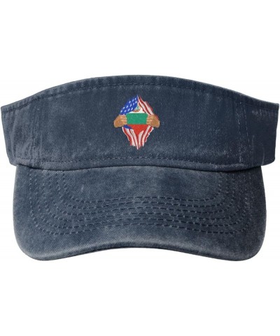 Hand Tear Flag of Bulgaria Sun Visor Hats for Women Men Adjustable Cotton Sun Hat Golf Cap Navy Blue $10.27 Visors