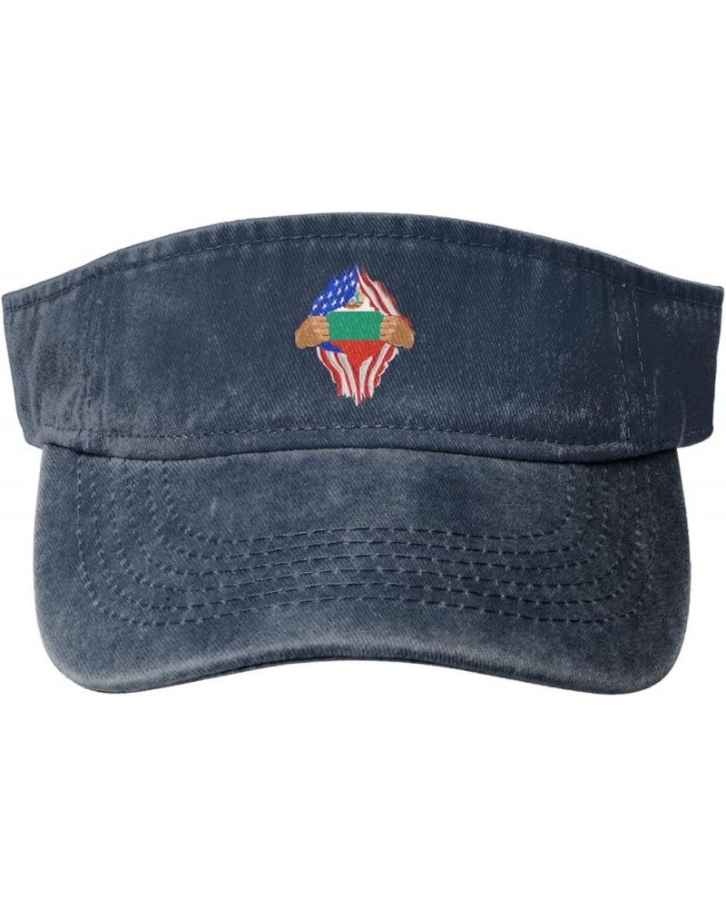 Hand Tear Flag of Bulgaria Sun Visor Hats for Women Men Adjustable Cotton Sun Hat Golf Cap Navy Blue $10.27 Visors