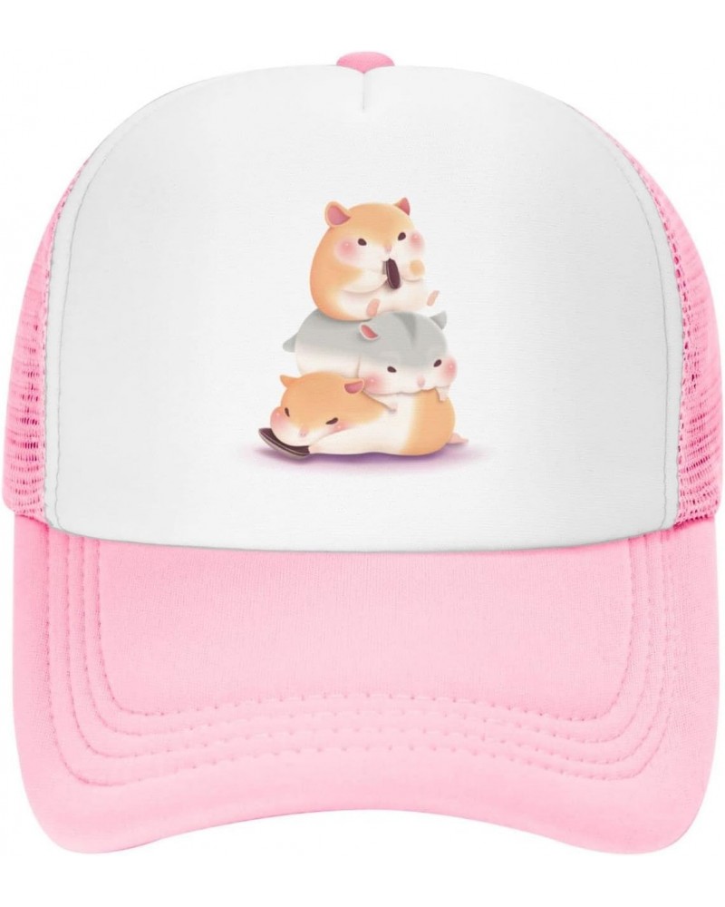 Mesh Dad Hat Adjustable Washed Cute Hamster Hamsters Pink Baseball Dad Cap Funny Distressed Ball Trucker Cap for Women Men Un...