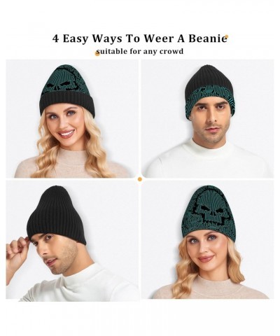 Skull Funny Circuit Stripe Beanie for Women Men Winter Hat Reversible Skull Cuffed Knit Cap Multi $10.35 Skullies & Beanies