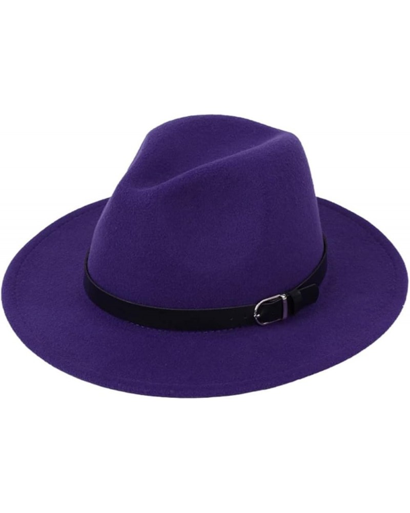 British Fedora Hat Men Women Imitation Woolen Winter Felt Hats Jazz Hat 56-58CM Purple $20.48 Fedoras