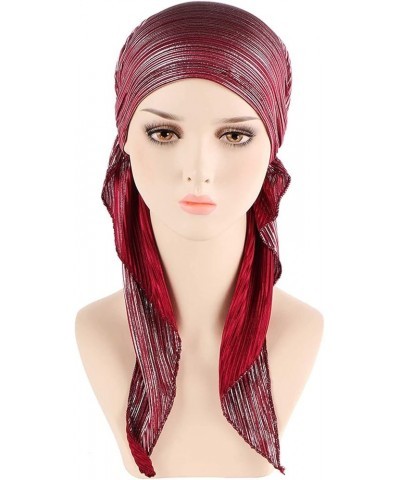 Stretch Turban Hats for Women Beaded Headscarf Winding Knot Beanie Cap Hair Wrap Pretied for Black Women Wine $5.40 Headbands