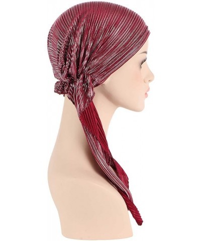 Stretch Turban Hats for Women Beaded Headscarf Winding Knot Beanie Cap Hair Wrap Pretied for Black Women Wine $5.40 Headbands