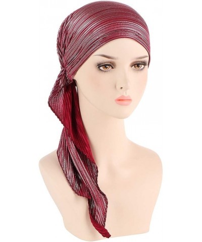 Stretch Turban Hats for Women Beaded Headscarf Winding Knot Beanie Cap Hair Wrap Pretied for Black Women Wine $5.40 Headbands