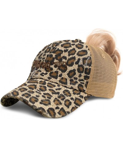 Womens Ponytail Cap Morab Horses Pony Cotton Equestrian Distressed Trucker Hat Leopard Design Only $12.60 Baseball Caps