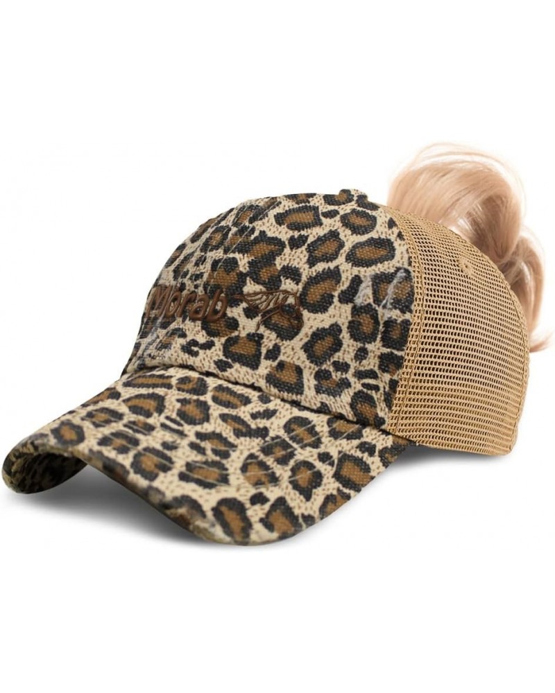 Womens Ponytail Cap Morab Horses Pony Cotton Equestrian Distressed Trucker Hat Leopard Design Only $12.60 Baseball Caps