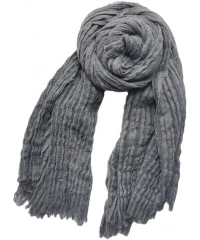 Men's Wrinkle Tassel Scarves Male Cotton Linen Warm Scarf Dark Gray $14.39 Scarves