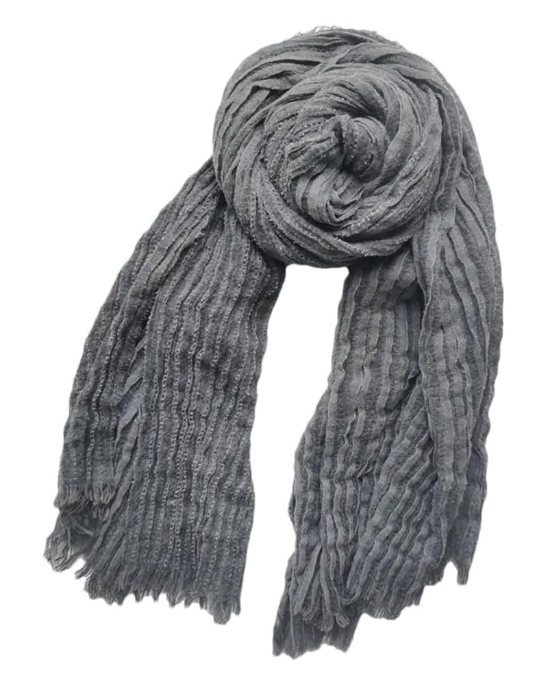 Men's Wrinkle Tassel Scarves Male Cotton Linen Warm Scarf Dark Gray $14.39 Scarves