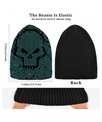 Skull Funny Circuit Stripe Beanie for Women Men Winter Hat Reversible Skull Cuffed Knit Cap Multi $10.35 Skullies & Beanies