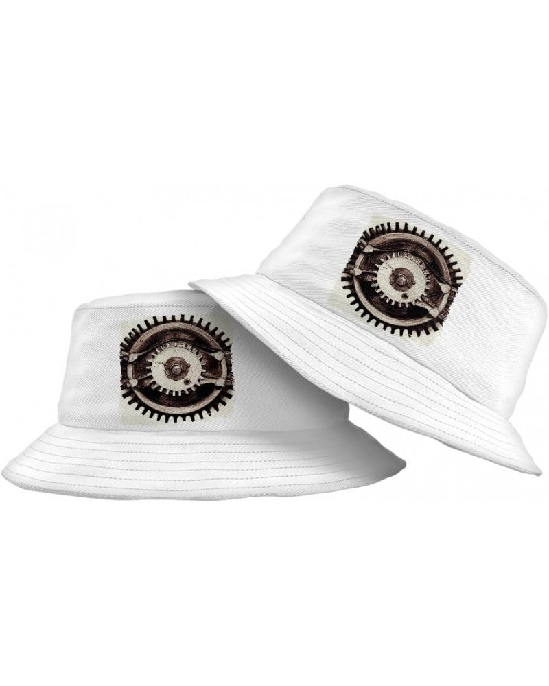 Auto Parts Bucket Hat - Cogwheel Hat - Printed Bucket Hat White $19.45 Bucket Hats