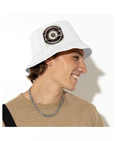 Auto Parts Bucket Hat - Cogwheel Hat - Printed Bucket Hat White $19.45 Bucket Hats