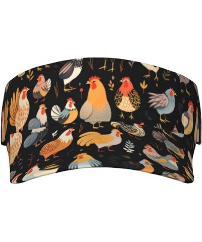 Rooster and Chicken Print Adult Sunscreen Visor Cap Empty Top Wide Brim Fashion Sun Hat Beach Cap Baseball Caps Golf Cap Roos...