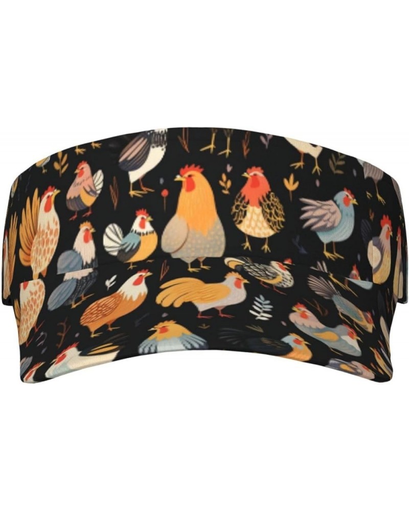 Rooster and Chicken Print Adult Sunscreen Visor Cap Empty Top Wide Brim Fashion Sun Hat Beach Cap Baseball Caps Golf Cap Roos...