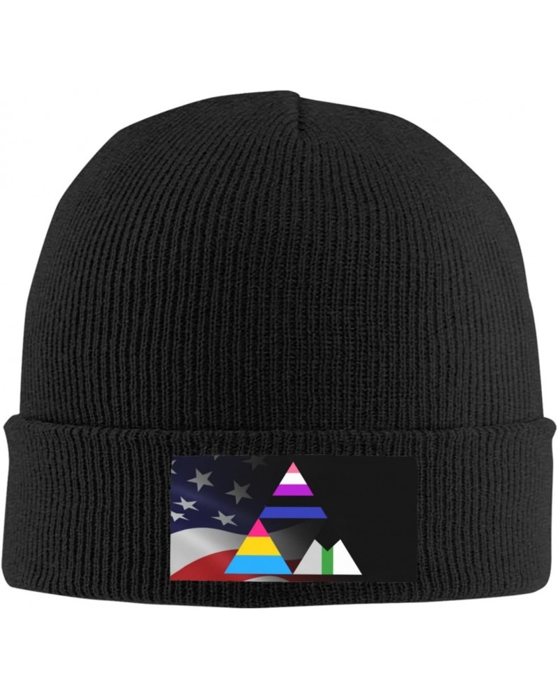 Genderfluid Pansexual Demiromantic Triangle Pride Flag Cozy Knitted Beanie Hat - Stylish Winter Headwear Acrylic Ideal for Al...