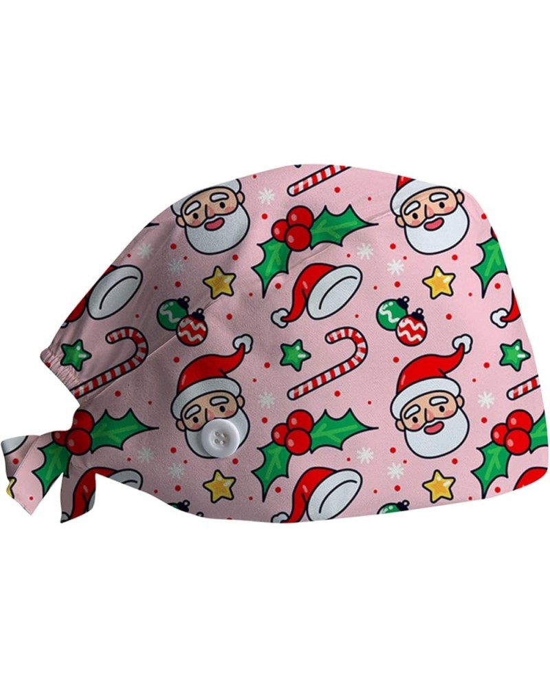 Womens Christmas Nurse Surgical Scrub Hat with Buttons Adjustable Cute Print Sweatband Stand-Ear Bouffant Cap Xmas Gifts O2 $...