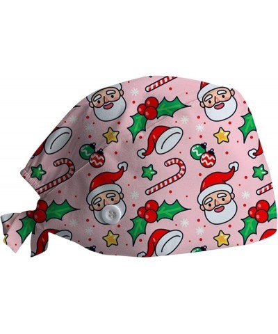 Womens Christmas Nurse Surgical Scrub Hat with Buttons Adjustable Cute Print Sweatband Stand-Ear Bouffant Cap Xmas Gifts O2 $...