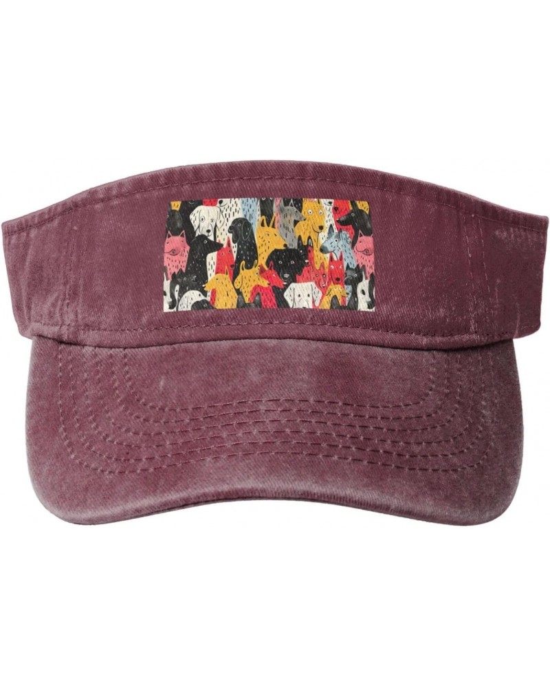 Dogs Pattern Print Chic Cotton Washed Denim Cap with A Curved Brim for Running and Tennis $10.66 Sun Hats