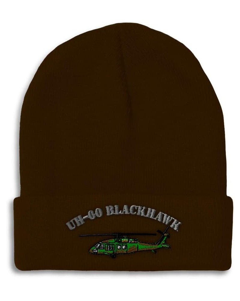 Custom Beanies for Men Uh-60 Blackhawk Helicopter Embroidery Winter Hats for Women Acrylic Skull Cap 1 Size Brown Personalize...