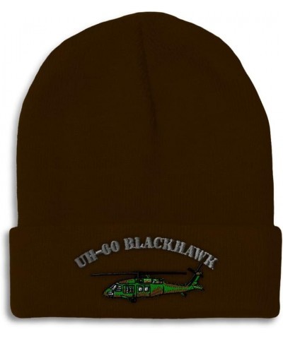 Custom Beanies for Men Uh-60 Blackhawk Helicopter Embroidery Winter Hats for Women Acrylic Skull Cap 1 Size Brown Personalize...