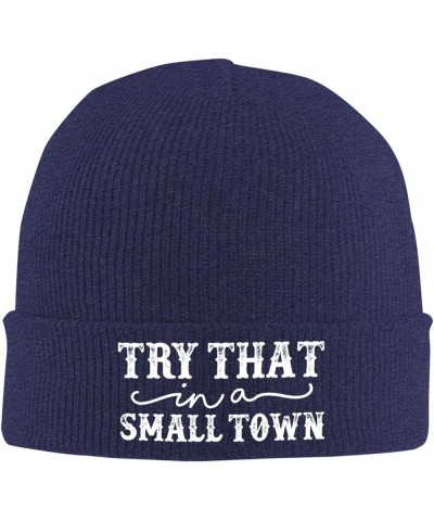 Try That in A Small Town Knit Winter Hats Cuffed Beanie Stocking Hat Ski Gift Navy Blue $12.18 Skullies & Beanies