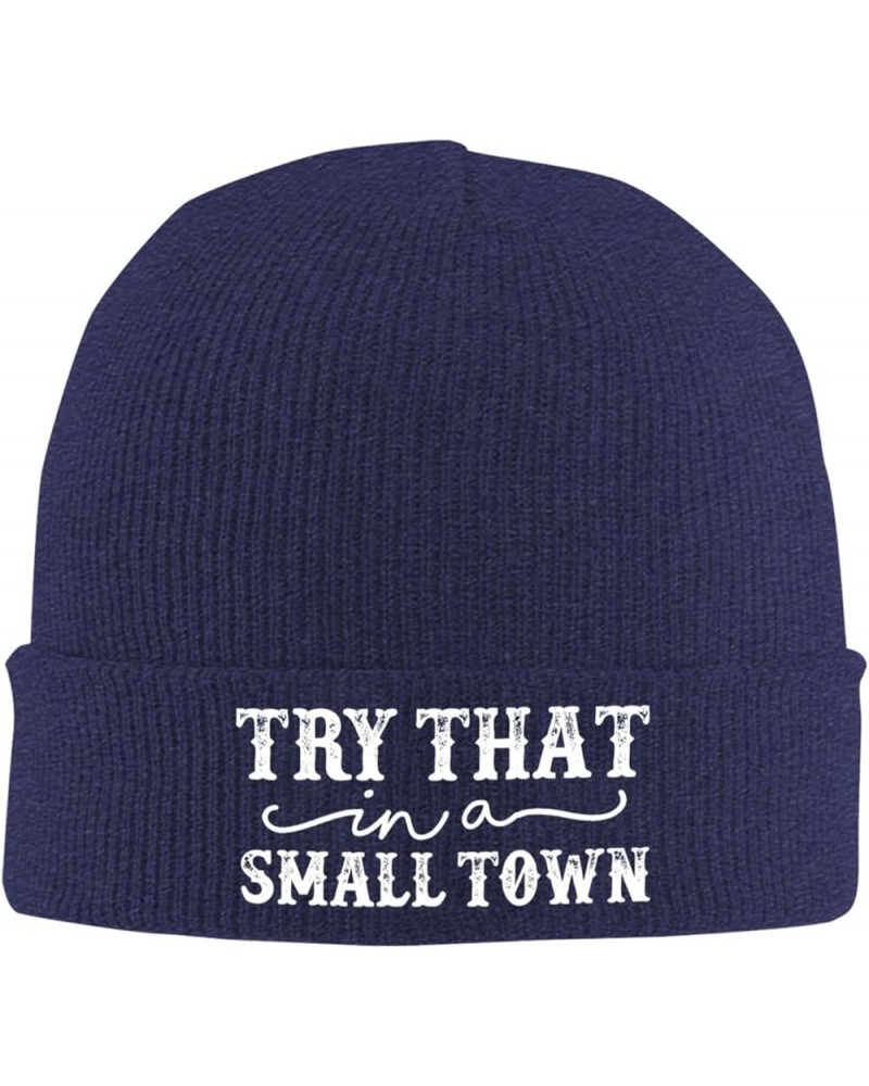 Try That in A Small Town Knit Winter Hats Cuffed Beanie Stocking Hat Ski Gift Navy Blue $12.18 Skullies & Beanies