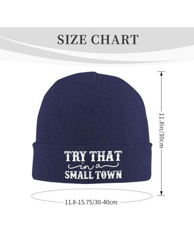 Try That in A Small Town Knit Winter Hats Cuffed Beanie Stocking Hat Ski Gift Navy Blue $12.18 Skullies & Beanies