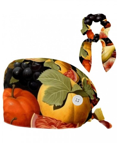 Thanksgiving Fruit Pattern Surgical Cap with Buttons/Bow Hair Scrunchy for Long Hair Multicoloured 2 $7.94 Baseball Caps