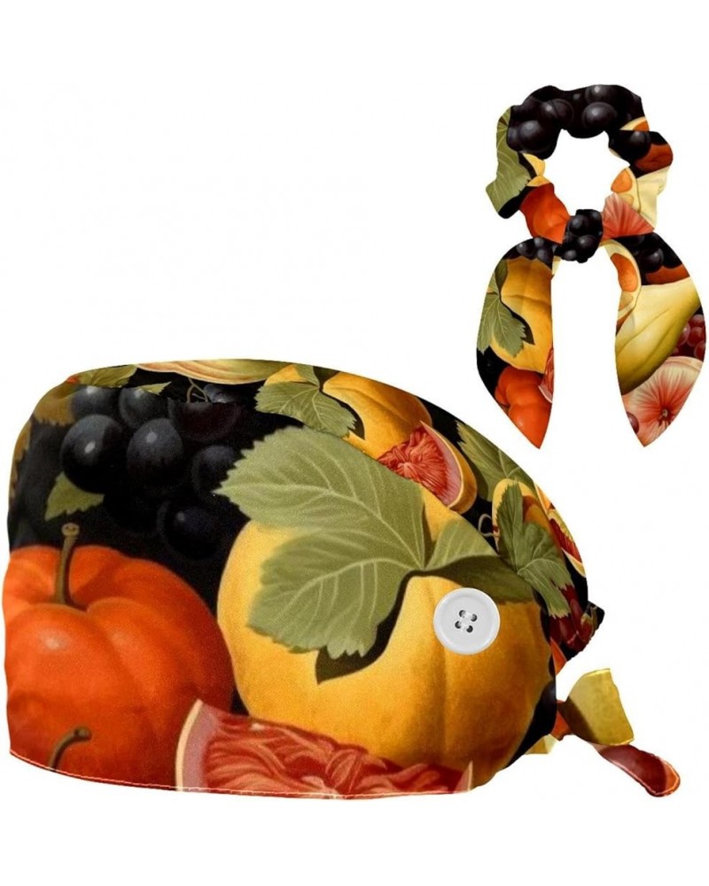 Thanksgiving Fruit Pattern Surgical Cap with Buttons/Bow Hair Scrunchy for Long Hair Multicoloured 2 $7.94 Baseball Caps