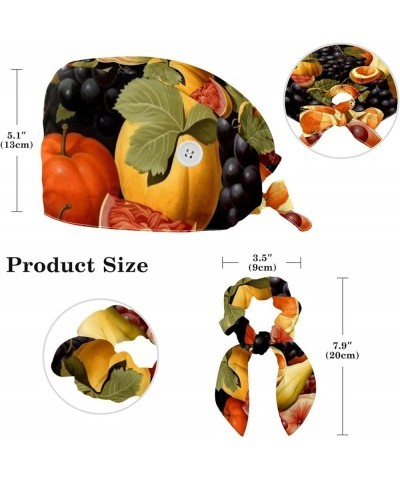 Thanksgiving Fruit Pattern Surgical Cap with Buttons/Bow Hair Scrunchy for Long Hair Multicoloured 2 $7.94 Baseball Caps