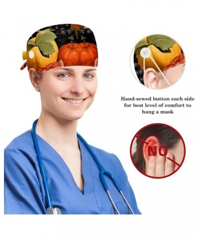 Thanksgiving Fruit Pattern Surgical Cap with Buttons/Bow Hair Scrunchy for Long Hair Multicoloured 2 $7.94 Baseball Caps