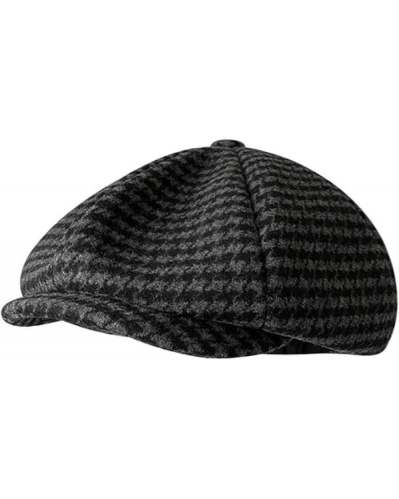 Women's Houndstooth Gastby Cabbie Hat Classic England Style Plaid Newsboy Cap Cold Weather Wool Ivy Hat Black Gray M $14.52 N...